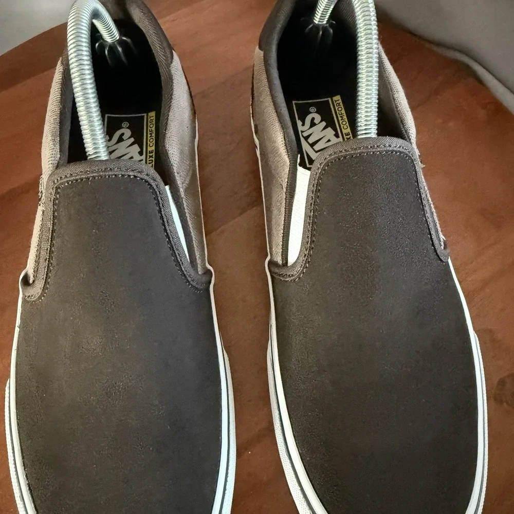 Vans Asher Deluxe Slip On Coffee Brown Cozy Knit Suede Skater Sneakers Men's 9.0